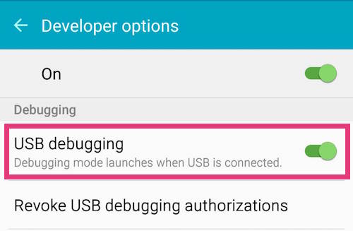 Abilita debug USB