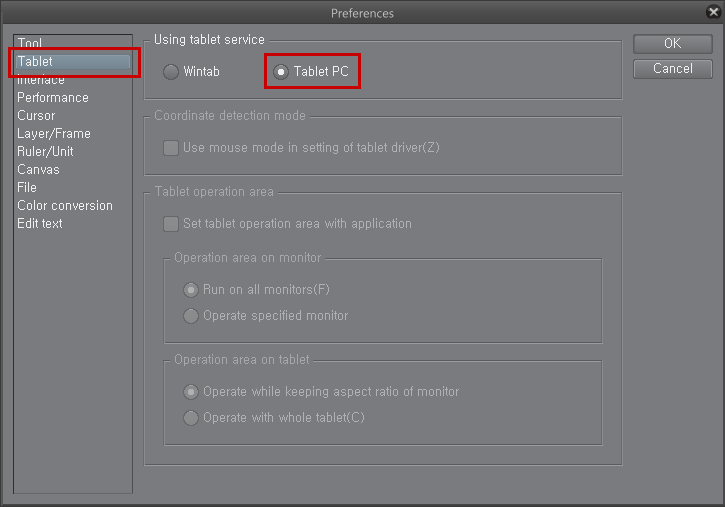 Clip Studio Tablet Preference