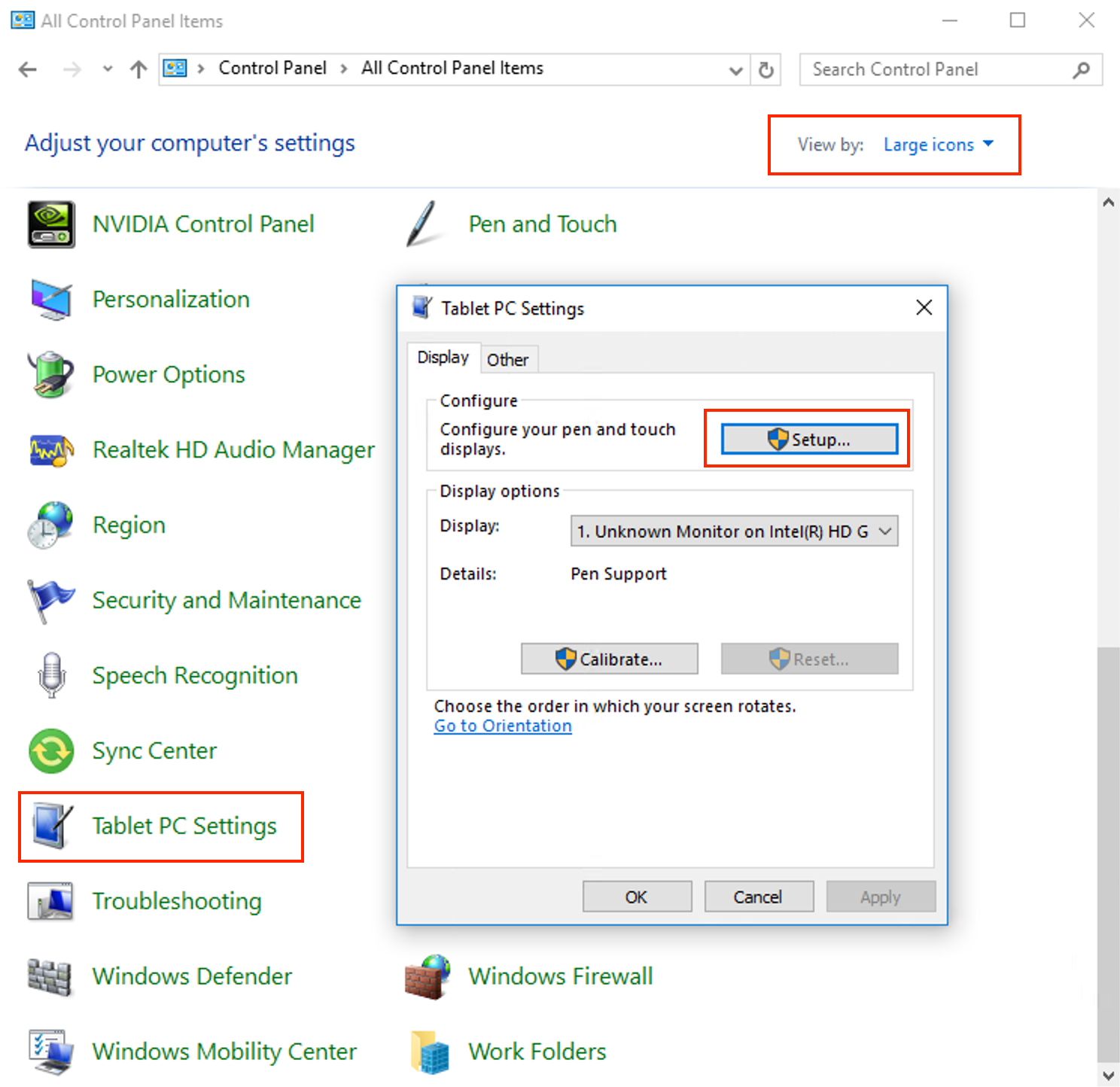 Tablet PC Settings location in Control Panel