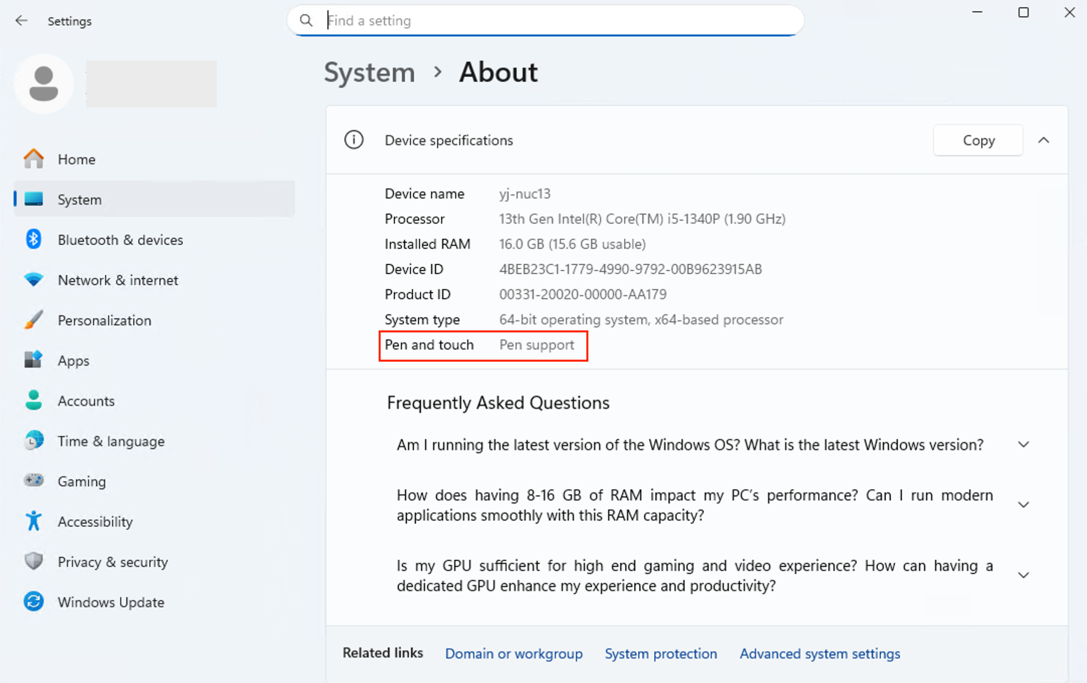 Check Pen Support in System Info