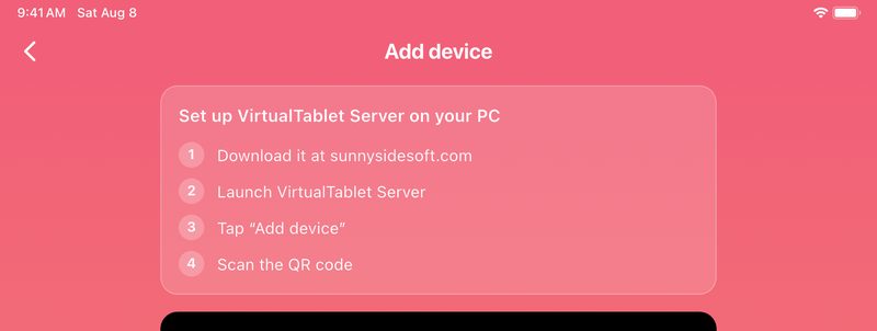 VirtualTablet 應用程式中的新增裝置畫面